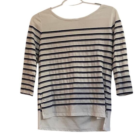 Liz Claiborne Petites PS Navy White Stripe 3/4 Sleeve Top Cotton Blend - Picture 4 of 6